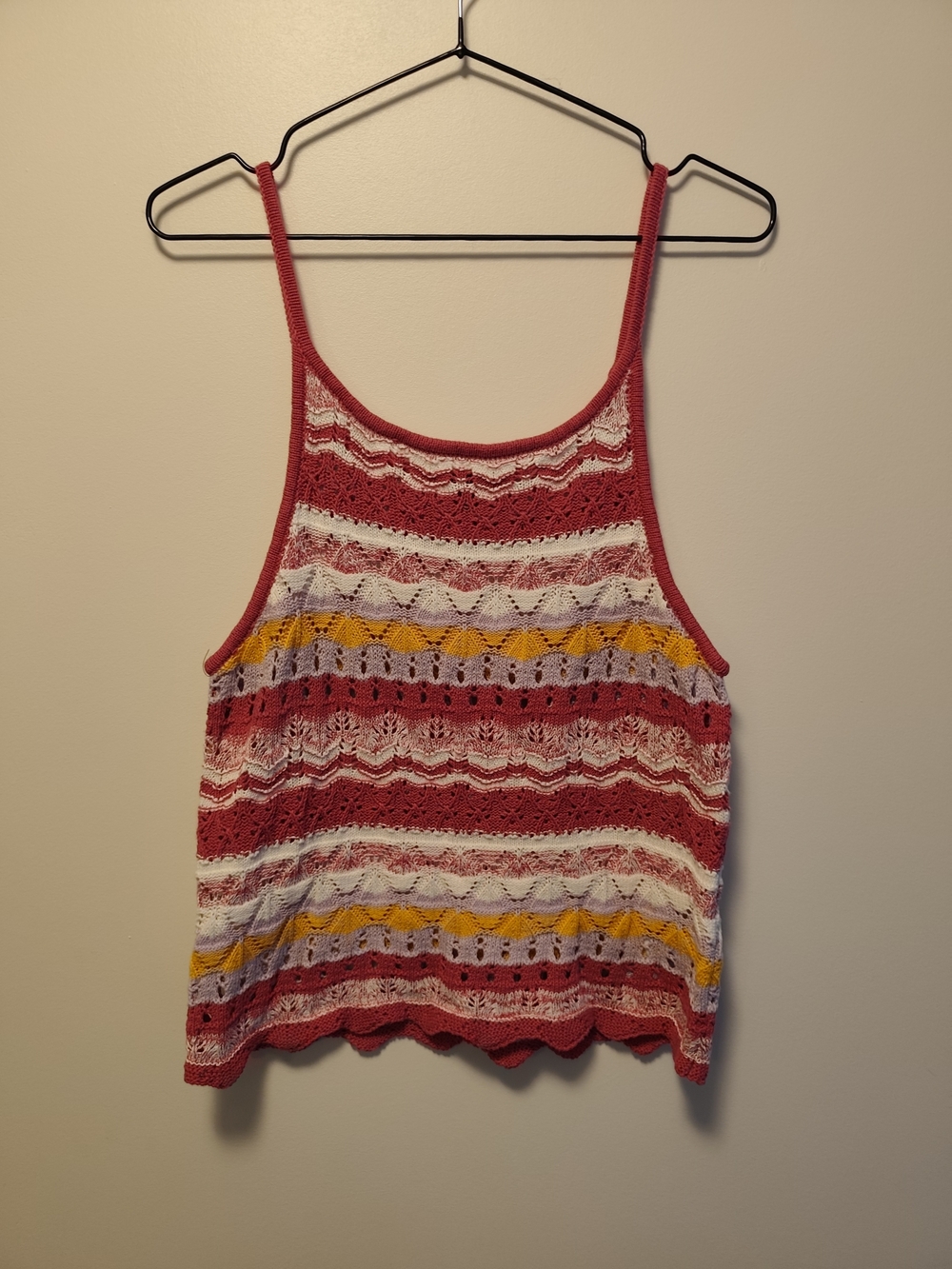 Esmara Striped Crochet Tank Top - Fusia Pink, White, Yellow 100% Cotton Size L